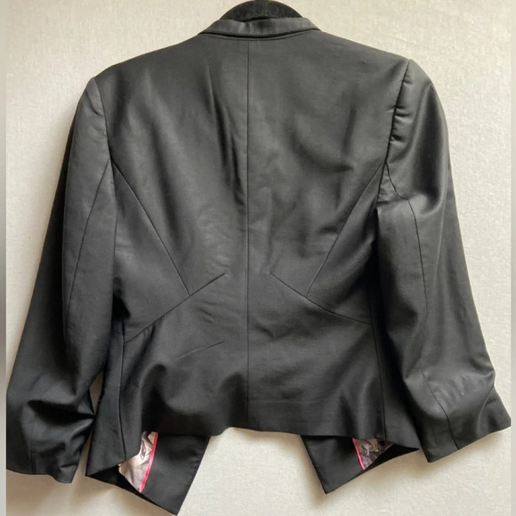Ted Baker London Black fitted tailored one button wool blend blazer  Sz 1 - Picture 3 of 12